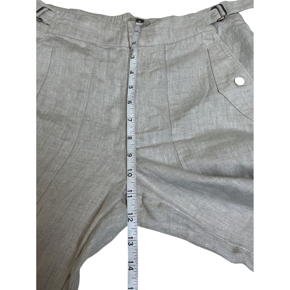 Athleta Linen Side Buckle Pants Beige Oatmeal Petite 6P Relaxed Tapered Ankle - Picture 8 of 15